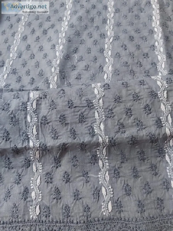 Grey Cotton Dress material with Leheriya bottom