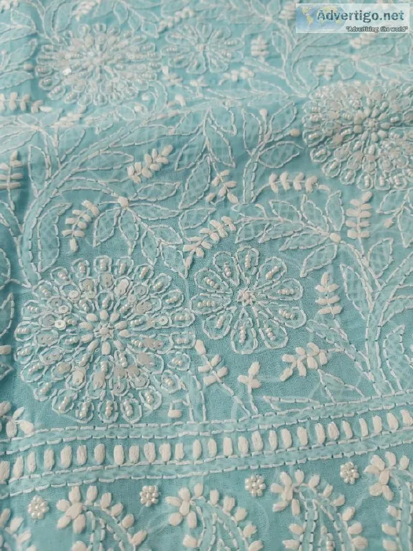 Cotton voil full suit with Pearl and sequins