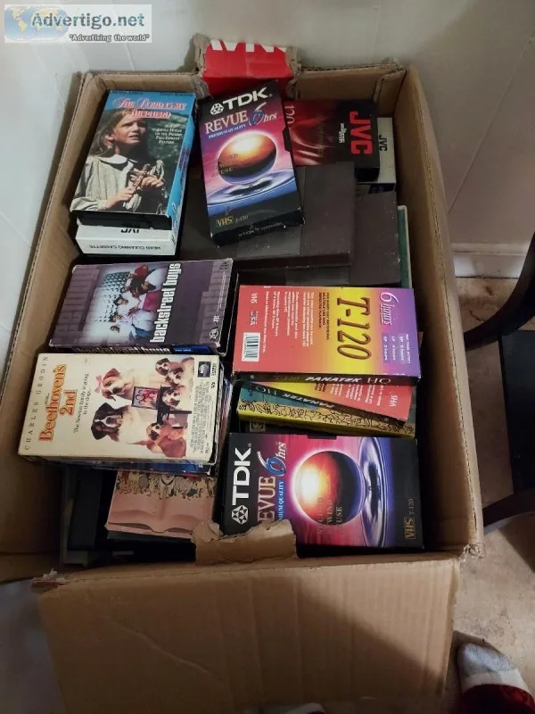 Whole box of vcr tapes movies all kinds asking 50 for whole box