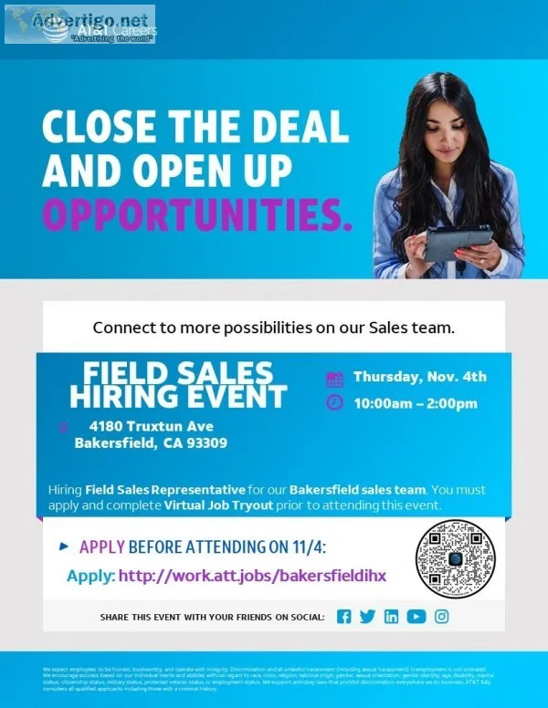 HIRING EVENT Field Sales Representative - Bakersfield CA