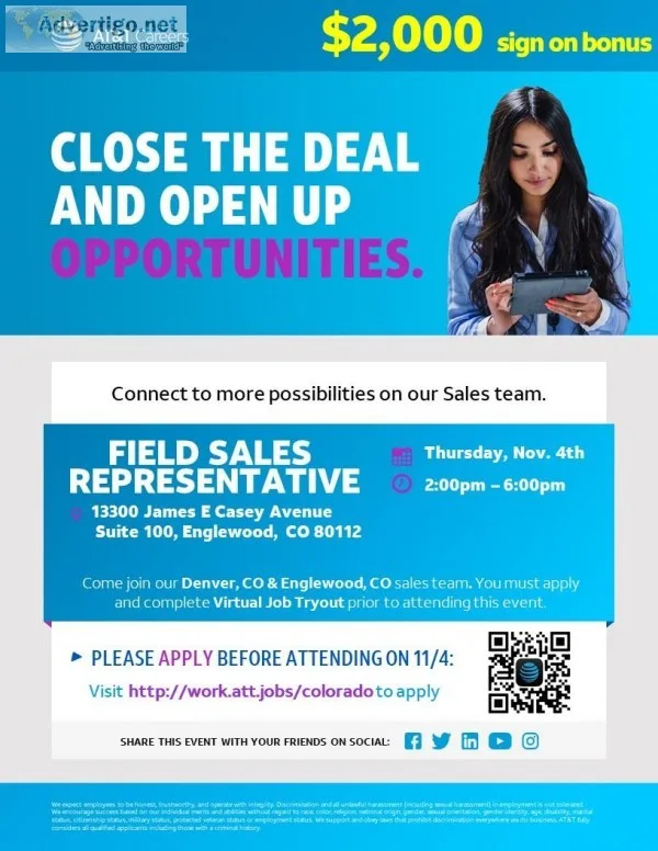 HIRING EVENT Field Sales Representative - Englewood CO
