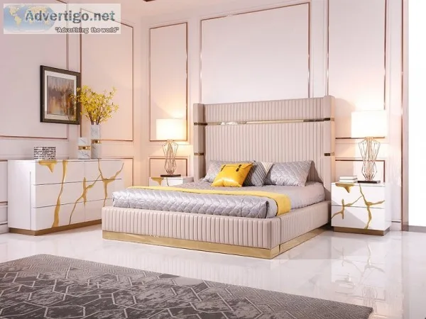 Aspen modern beige bonded leather & gold bed