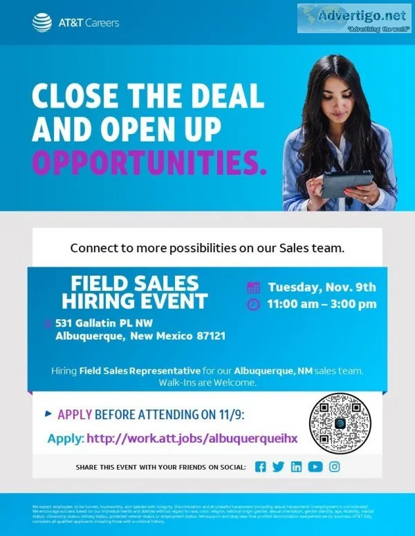 HIRING EVENT Field Sales Representative - Albuquerque NM
