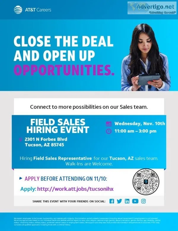 HIRING EVENT Field Sales Representative - Tucson AZ