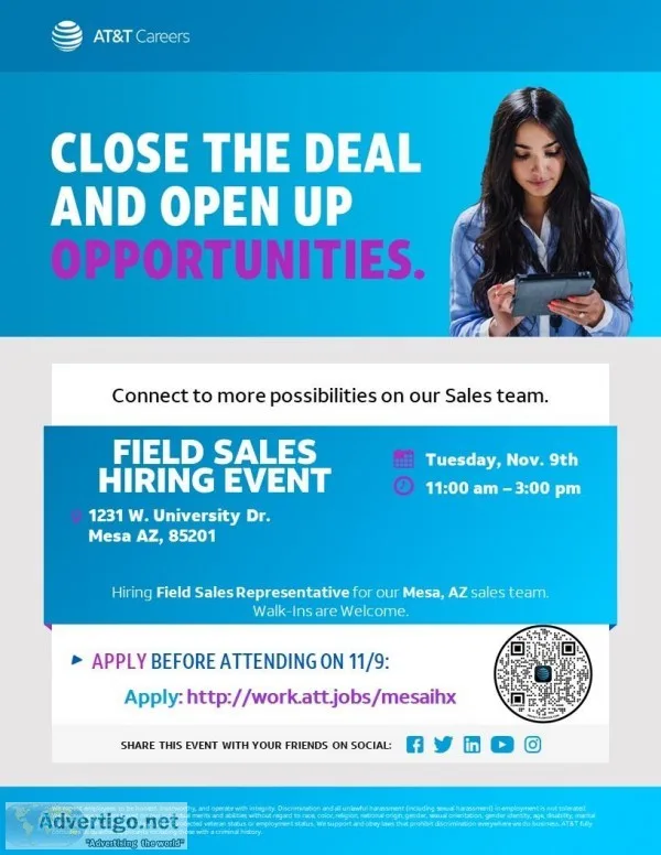 HIRING EVENT Field Sales Representative - Mesa AZ