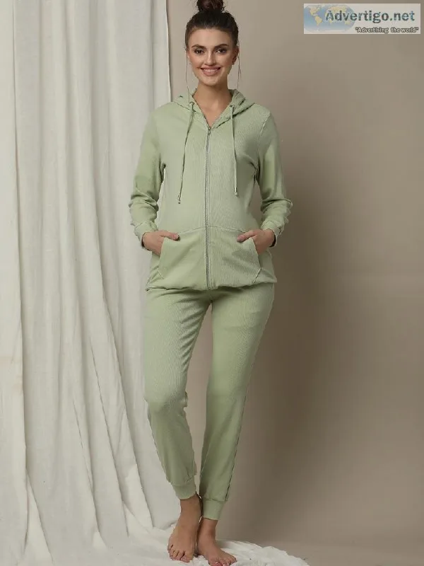 2pc. Rib Knit Maternity Zippered Hoodie and Jogger Set- Green