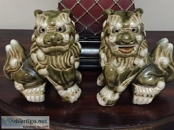 Pair of Ceramic Foo Dog Figurines