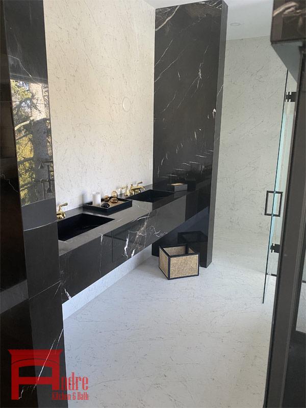 Modern Double Sink Bathroom Vanity with Black Marble Quartz