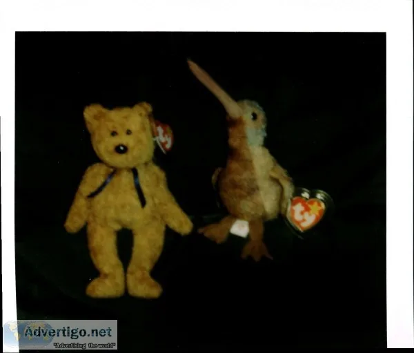 Ty Beanie Babies Fuzzy - the teddy bear and  Beak - the bird