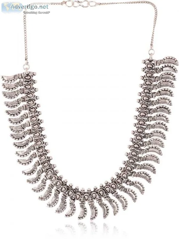 Shop ethnic wear artificial silver plated necklace