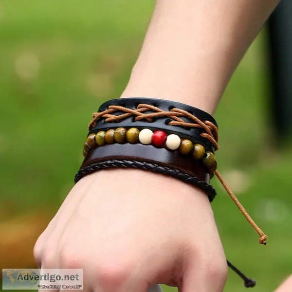Leather bracelet combo set of 3