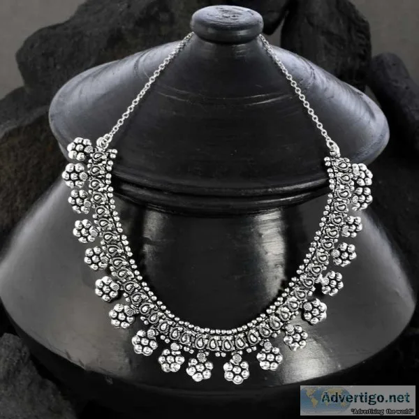 Buy silver plated silver necklace set online from flipkartcom