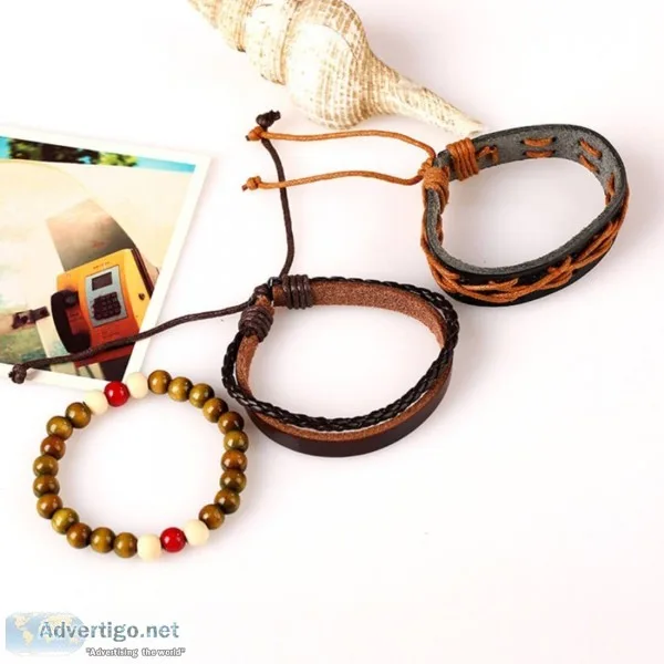 Leather bracelet combo set of 3