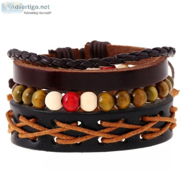 Leather bracelet combo set of 3