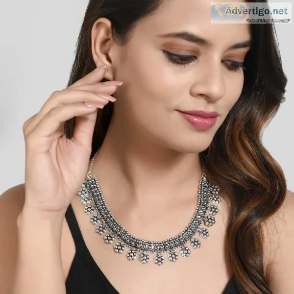 Buy silver plated silver necklace set online from flipkartcom
