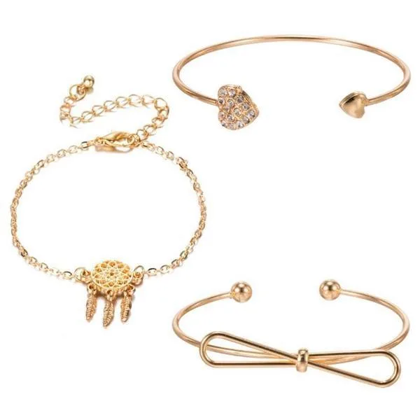 Ferosh Dream Catcher Bow Love Cuff Set - Set of 3 Cuff Bracelet 