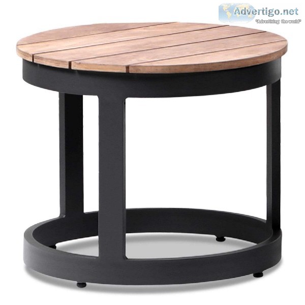 Bay Balmoral Round Industrial Aluminium Teak Top Side Table