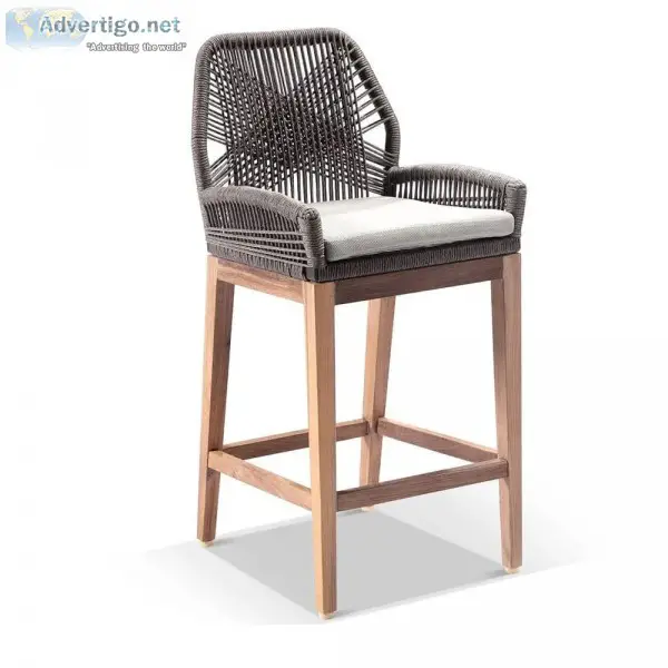 Best Darcey Outdoor Teak and Rope Bar Stool For Sale