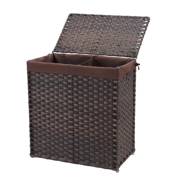 Divided Laundry Hamper Synthetic Rattan Handwoven