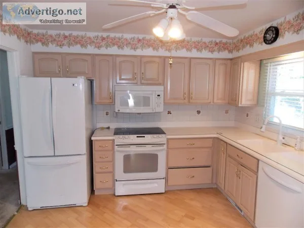Bleached Oak Kitchen Cabinets All Appliances and Corian Counter 