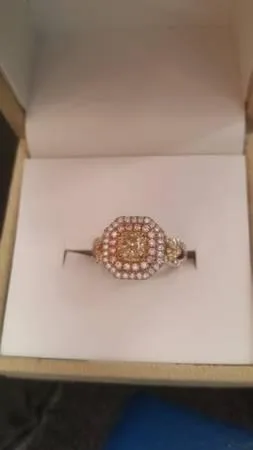 Women Engagement RingYellow Diamond 14K WG wpink andwhite Diam.a