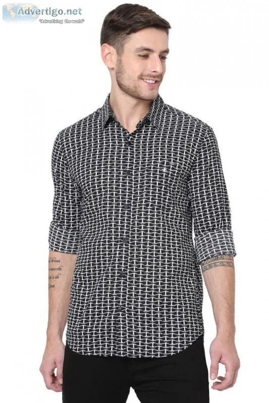 Men s Full Sleeve Black and White Geometric Print Authentic Casu