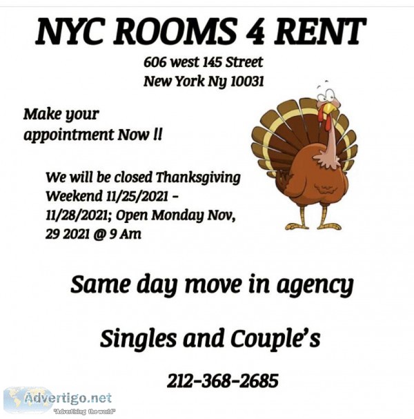 NYC ROOMS 4 RENT