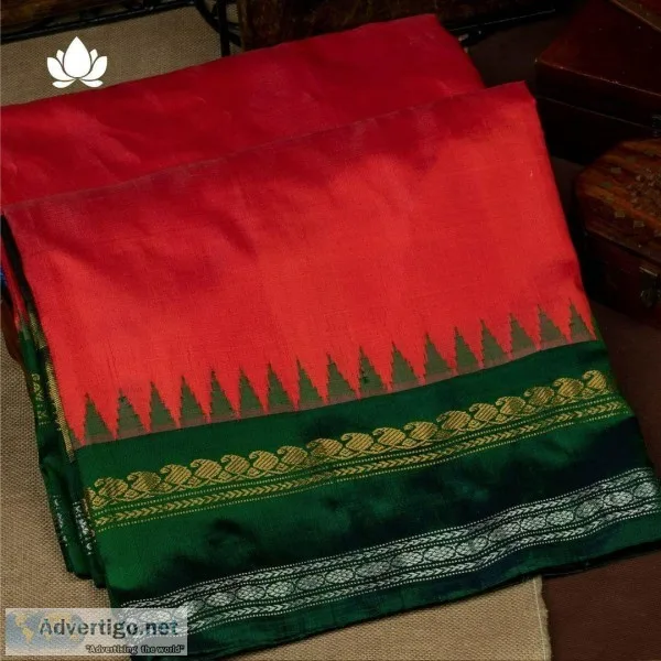 Gadwal Silk Plain Rust Saree at Brand Mandir