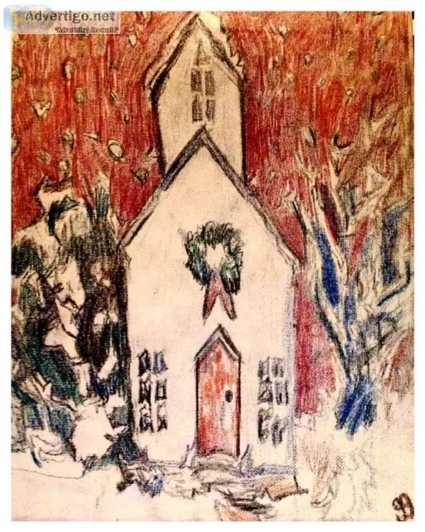 Old Christmas Church With Snow Flakes &ndash 11&Prime x 14&Prime