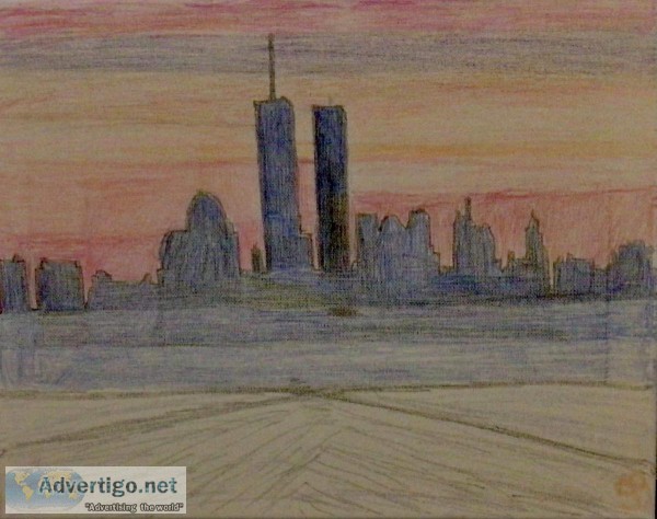 New York City Skyline With Twin Towers In Fall Sunset GG &ndash 