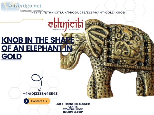 Knob in The Shape of An Elephant in Gold  Ethniciti