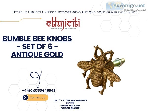 Bumble Bee Knobs - Set of 6 - Antique Gold