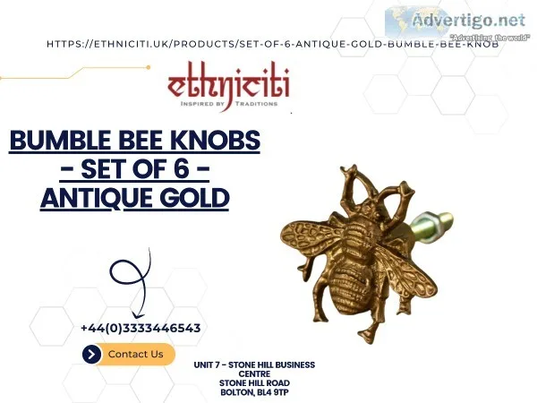 Bumble Bee Knobs - Set of 6 - Antique Gold