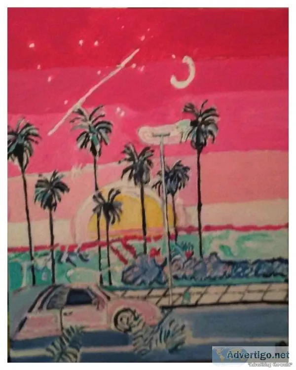 80&rsquoS Fall Palm Trees At Sunset &ndash 16&Prime x 20&Prime C