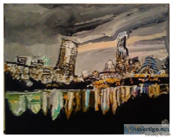 Austin City Skyline In Storm &ndash 16&Prime x 20&Prime Canvas P