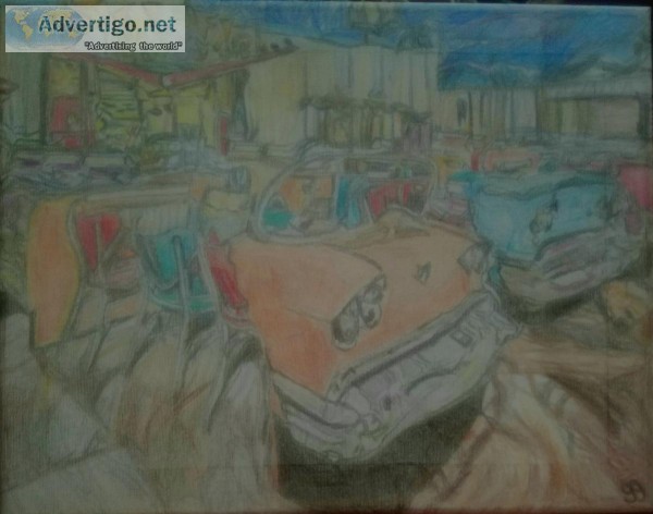 Old Car Booth Dine In &ndash 11&Prime x 14&Prime Canvas Colored 