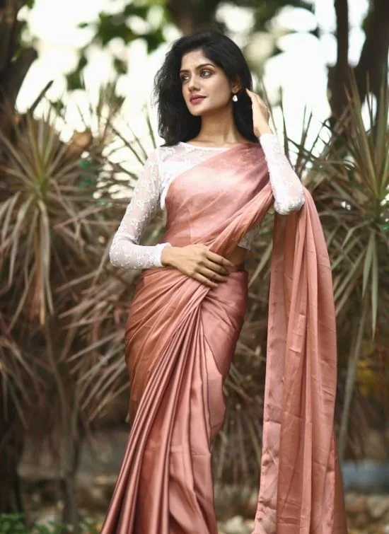 Dusty pink saree with white designer blouse