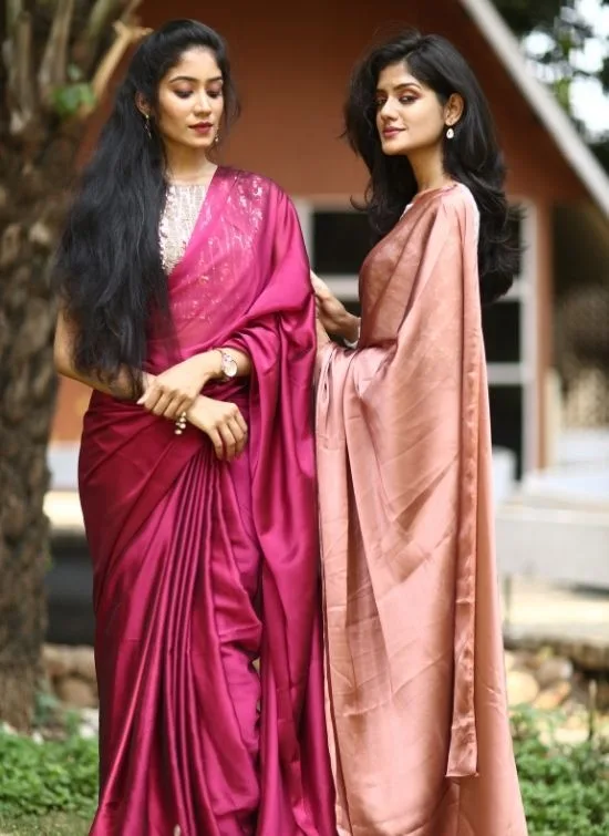 Dusty pink saree with white designer blouse