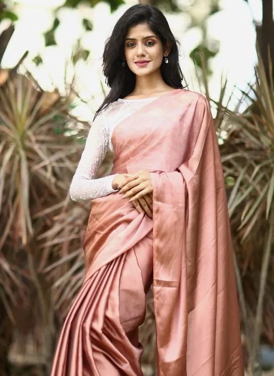 Dusty pink saree with white designer blouse