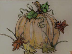 Pumpkin With Fall Leaves GG 10 &ndash 9&rdquo x 12&rdquo Colored