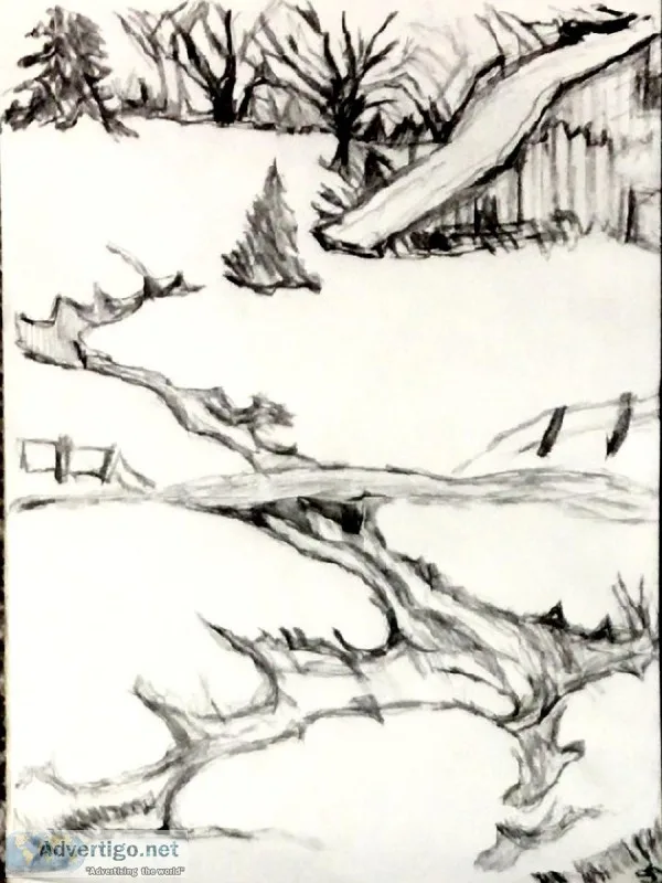 Old Winter Barn Scene With Trees 88