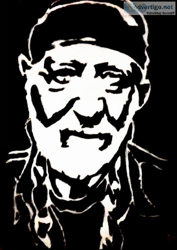 Black and White Willie Nelson GG- 8&rdquo x 11&rdquo Black Penci