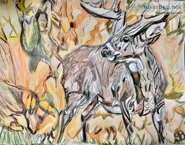 Nice Big Buck Art In Autumn Field GG &ndash 9&rdquo x 12&rdquo C