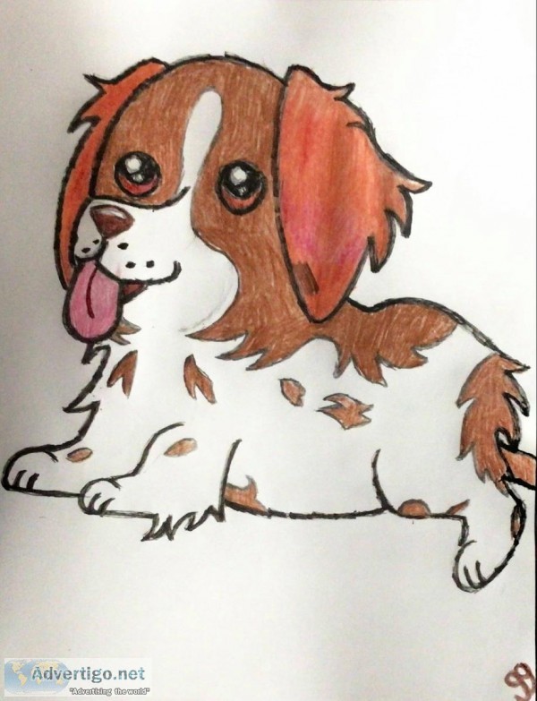 Brittany Mix Dog GG &ndash 8&rdquo x 11&rdquo Colored Pencil