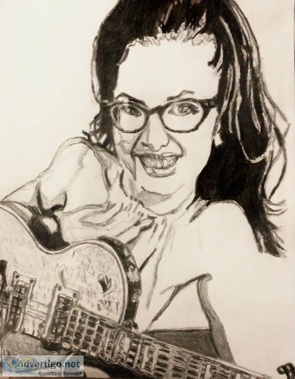 Lisa Loeb Playing Guitar GG &ndash 8&Prime x 11&Prime Black Penc