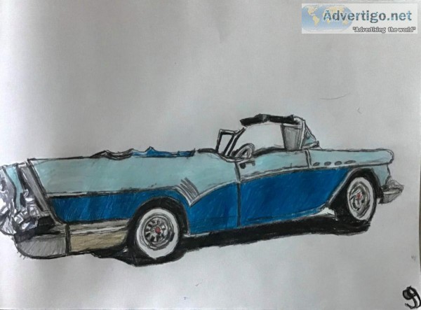 Old Blue Convertible GG &ndash 9&Prime x 12&Prime Colored Pencil
