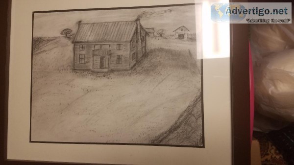 Charcoal drawing Farm and basket