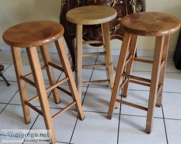 Three (3) Wood Bar Stools
