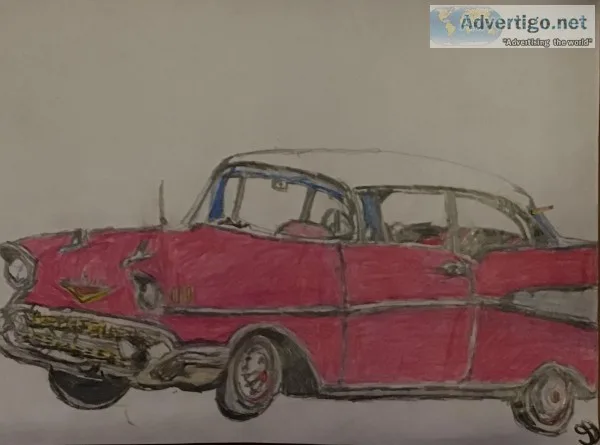 Old Classic Car GG &ndash 8&rdquo x 11&rdquo Colored Pencil