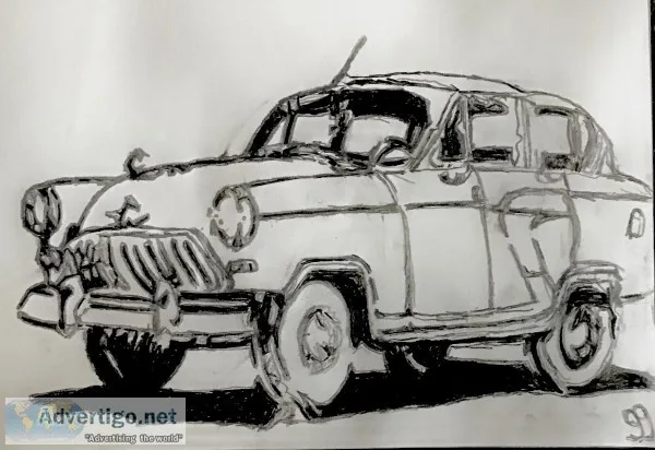 Old Ford Black and White Mustang &ndash 9&rdquo x 12&rdquo Charc